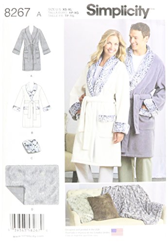 Simplicity Pattern 8267 Misses', Men's And Teens' Robes, Blanket And Pillow, Size: A (Xs-S-M-L-Xl) #TOP24