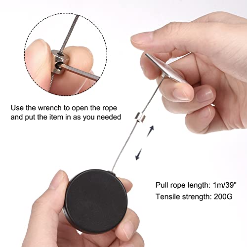 MECCANIXITY Retractable Cable Lock with Double-Sided Adhesive, Remote Control Lock Anti-Lost Rope Hardware Cable Lock 200g Tensile Force Black Pack of 2 - Thumbnail 4