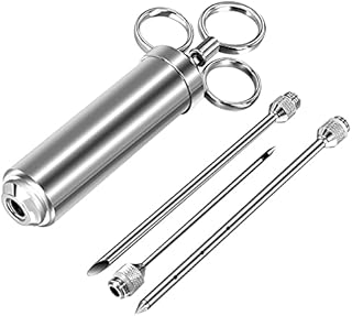 Food Grade Stainless Steel Meat Turkey Syringe, Marinade Flavor Food Syringe, with Three Needle Seasoning, 4 Cleaning Circles Suitable for Weddings, Birthdays, Festivals, Trade fairs, Business