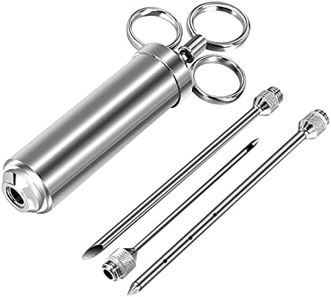 Food Grade Stainless Steel Meat Turkey Syringe, Marinade Flavor Food Syringe, with Three Needle Seasoning, 4 Cleaning Circles Suitable for Weddings, Birthdays, Festivals, Trade fairs, Business