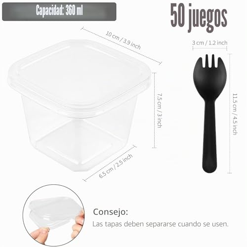 Miniatura 4 de Latern 50 Piezas Tazas De Postre De Plástico Con Tapas, 360ml Cuadradas Vasos De Postre Copa De Aperitivo De Parfait Transparente Cuenco Para Servir Reutilizable Con Tenedores Para Mousse Pudín Fiesta