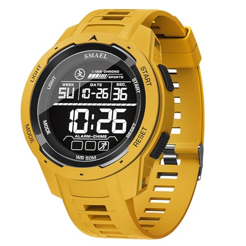 SMAALEB Orologio Digitale Sportivo da Uomo, Impermeabile con Grande quadrante, retroilluminazione, Uomini Attivi.,Giallo