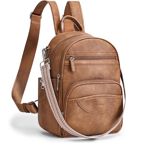 SYTRAH Backpack Purse for Women Backpack Vegan Leather with RFID Blocking & Tablet Pocket Shoulder Handbag for Travel& Work Brown