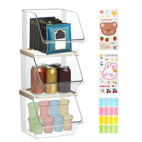 Jiayaus 3-Piece Tea Bag Storage Set with Labels and Stickers, Clear Acrylic Coffee Pod Organiser for Kitchen, Office, and Home