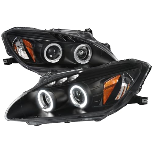 SPEC-D TUNING Dual Angel Eyes + LED Projector Headlights Black Compatible with 2000-2003 Honda S2000 AP1 HID Type Left + Right Pair Headlamps Assembly