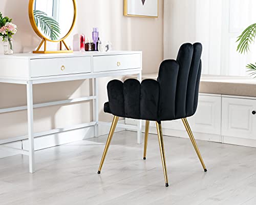Cimota Black Dining Chairs Set Of 2 Velvet Upholstered Comfy Living Room Chairs Modern Finger Shape Back Vanity Chair With Arms For Makeup Room/Bedroom, 2Pcs #TOP5