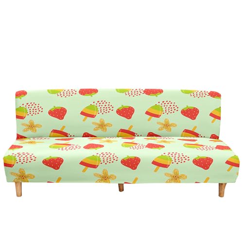 Hearda 3D Funda Sofa Cama Sin Brazos Elástica, Fundas de Clic Clac Ajustables Sofa Cama Plegable Protector de Muebles Antideslizante para Sofá Cama Plegable sin Reposabrazos (Fresa 6,190-230cm)