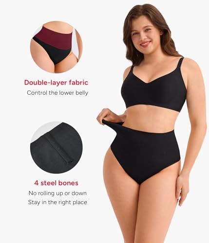 Nebility Tummy Control Thong Shapewear for Women Body Shaper Faja Underwear Seamless Butt Lifting Panties Girdle 2 Pack3