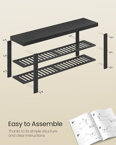 Image of SONGMICS Shoe Rack Bench, 3-Tier Bamboo Shoe Storage Organizer, Entryway Bench, Holds Up to 286 lb, 11.3 x 42.9 x 17.8 Inches, for Entryway Bathroom Bedroom, Ink Black ULBS110B101
