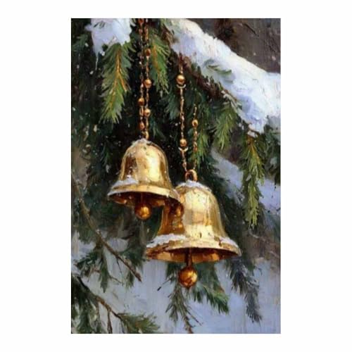 Cuadros pared de paisaje natural con pino dorado y campanas de Navidad 40x60cm