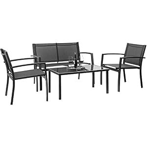 Devoko 4 Pieces Patio Furniture Set Outdoor Garden Patio Conversation Sets Poolside Lawn Chairs with Glass Coffee Table…