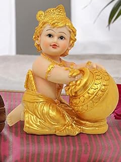 TIED RIBBONS Baby Krishna Statue Resin Figurines Hindu God Idol for Car Dashboard Lord Krishna Murti Indian Statue Small Krishna Idol Home Decoration Office Desk Desktop Table Pooja Housewarming Gift