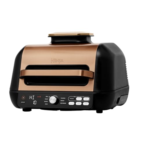 Ninja Foodi Max PRO Griglia Piastra e Friggitrice ad Aria con Sonda Digitale, 3.8L, 7 Funzioni, Cottura Arrosto, Al Forno, Frittura Senza Olio, Parti Lavabili in Lavastoviglie, Rame/Nero, AG651EUCP