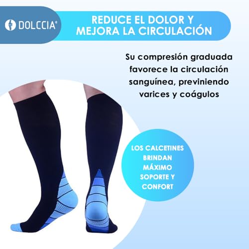 DOLCCIA - Medias de compresión para mujeres y hombres, Calcetines ortopédicos de compresión altos, Alivia dolor e hinchazón piernas, Aumenta la circulación y evita coágulos, Mejora las varices (S/M) - imagen 8