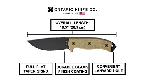 Ontario Knife Company 8667 Rat-5, borda lisa com bainha de nylon preta, tamanho único