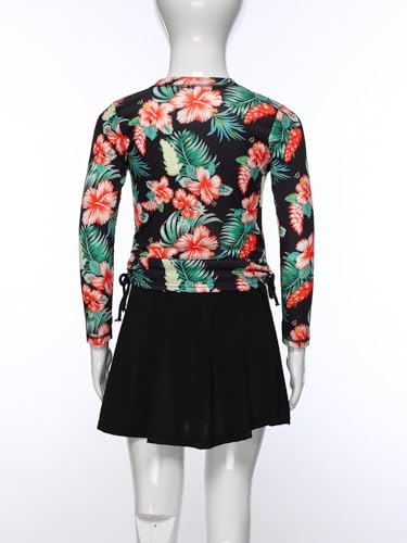 Big Girls Floral UPF 50+ Swim Top with Swimskirts Built-in Bottoms Athletic Rash Guards4
