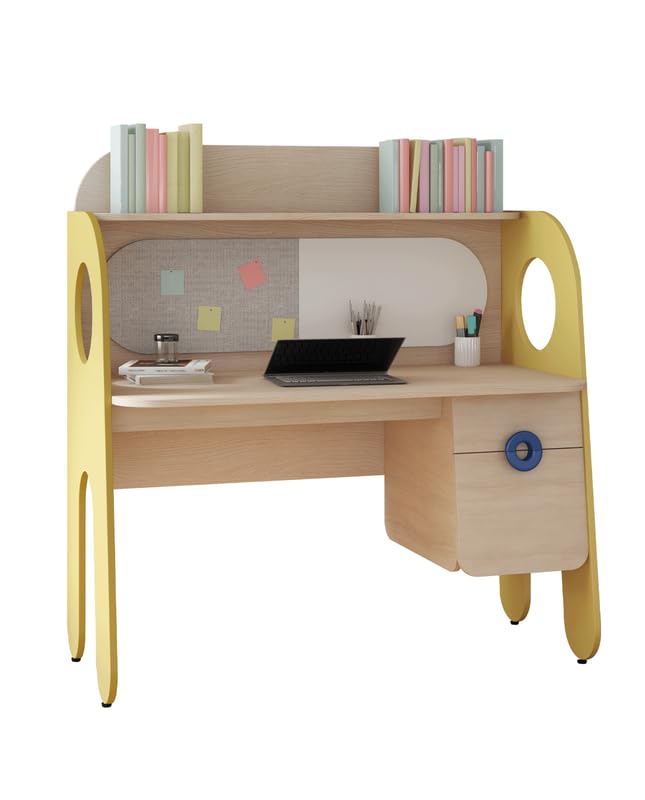 Image of Smartsters Study Table - Spacious Desk with Pin-Up Board, Extra Shelves, Drawer with Kid-Friendly Knob, and White Board Panel. Popstar (Chair Not Included)