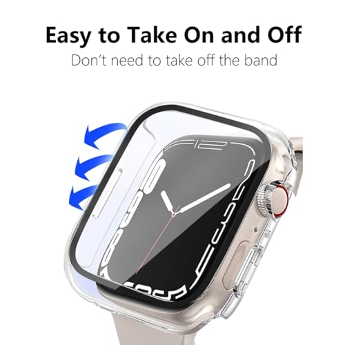 Image of HANKN 2 Pack Compatible with Apple Watch Series 6 5 4 Se 44mm Tempered Glass Screen Protector, Plated Hard PC Cover Full Coverage Shockproof Iwatch Bumper (44mm, Clear+Clear)