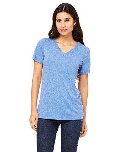 Bella Canvas Missy Relaxed Ringspun Combed V-Neck T-Shirt, Large, Blue Triblend #TOP14