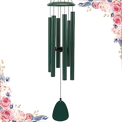 Wind-Chimes-Outdoor-Deep-Tone, Large Soothing Melodic Tones Windchimes, Wind Chimes for Outside, Memorial Wind Chimes Best Gift for Mom Women Grandma Neighbors(32" Forest Green Coated Aluminum)