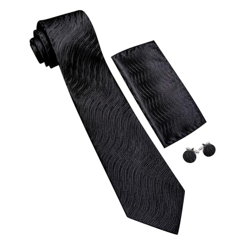 Image of Barry.Wang Man Stripe Ties Set Silk Woven Pocket Square Necktie Cufflinks Formal Party Business