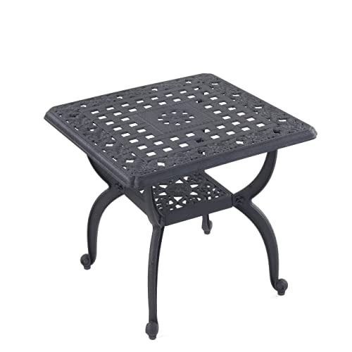Mandolin Outdoor Patio Table,Rust -Resistant Cast Aluminum Side Table,Weather Resistant End Table，Coffee Table， Perfect For Patio, Backyard Or Garden. (Aluminum Square, Black-2) #TOP6