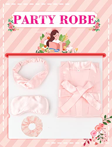 DOLOS Kids Girls Robes Sleepwear for Birthday Spa Bridal Party with Elastic Hair Ties Eye Mask and Hair Band2