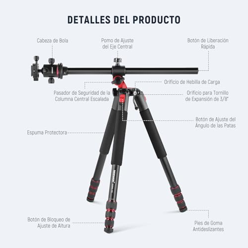 Miniatura 9 de Neewer 200cm Trípode Horizontal Para Cámara Dslr, Monopié Trípode Cenital Con Columna Central Y Rótula De Aluminio, Placa Qr Tipo Arca, Soporte De Cámara Superior Para Videocámara, Carga Máxima: 15kg