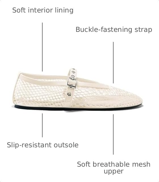 Image of Coutgo Womens Mesh Ballet Flats Mary Jane Fishnet Ballerina Buckle Strap Comfortable Causal Dress Shoes