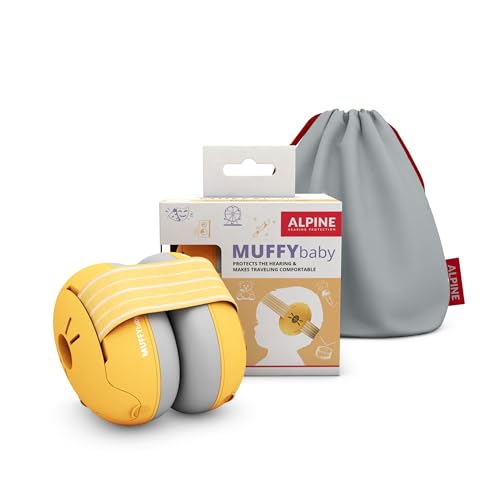 Alpine Muffy Baby - Cascos antiruido para bebés y niños pequeños hasta 36 meses - Protectores auditivos para niños y bebés - Cómodas orejeras evitan daños auditivos con banda antideslizante - Amarillo