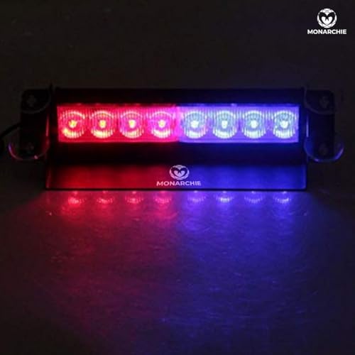 Image of MONARCHIE Car Police Light 8 Led Red & Blue Strobe Flashing Warning Emergency Led Lights for All Cars