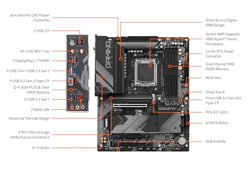 GIGABTE B650 Gaming X AX V2 (rev 1.0) AMD AM5 ATX Motherboard, Support Ryzen 9000/8000/7000 Series, DDR5, 8+2+2 Power Phase, 3X M.2, PCIe 4.0, USB-C, WIFI6E, 2.5GbE, EZ-Latch, Q-Flash, RGB Fusion by GIGABYTE - Image 6