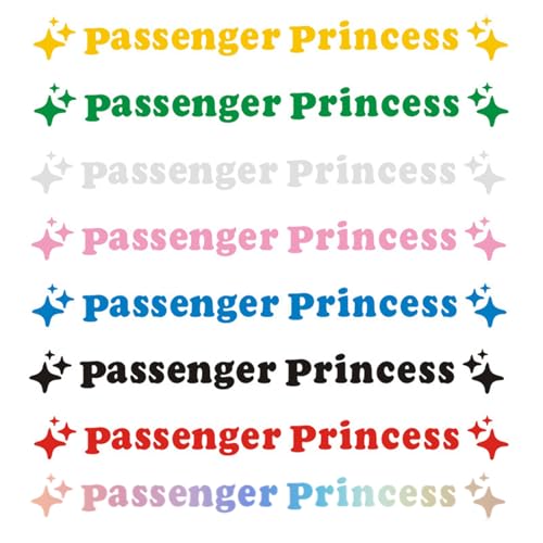 Autocollant Voiture et Stickers Voiture « Passenger Princess » - Kit 8 Couleurs en PET Réfléchissant, Imperméable, Résistant aux UV, Dimensions 9.7x1.2cm...