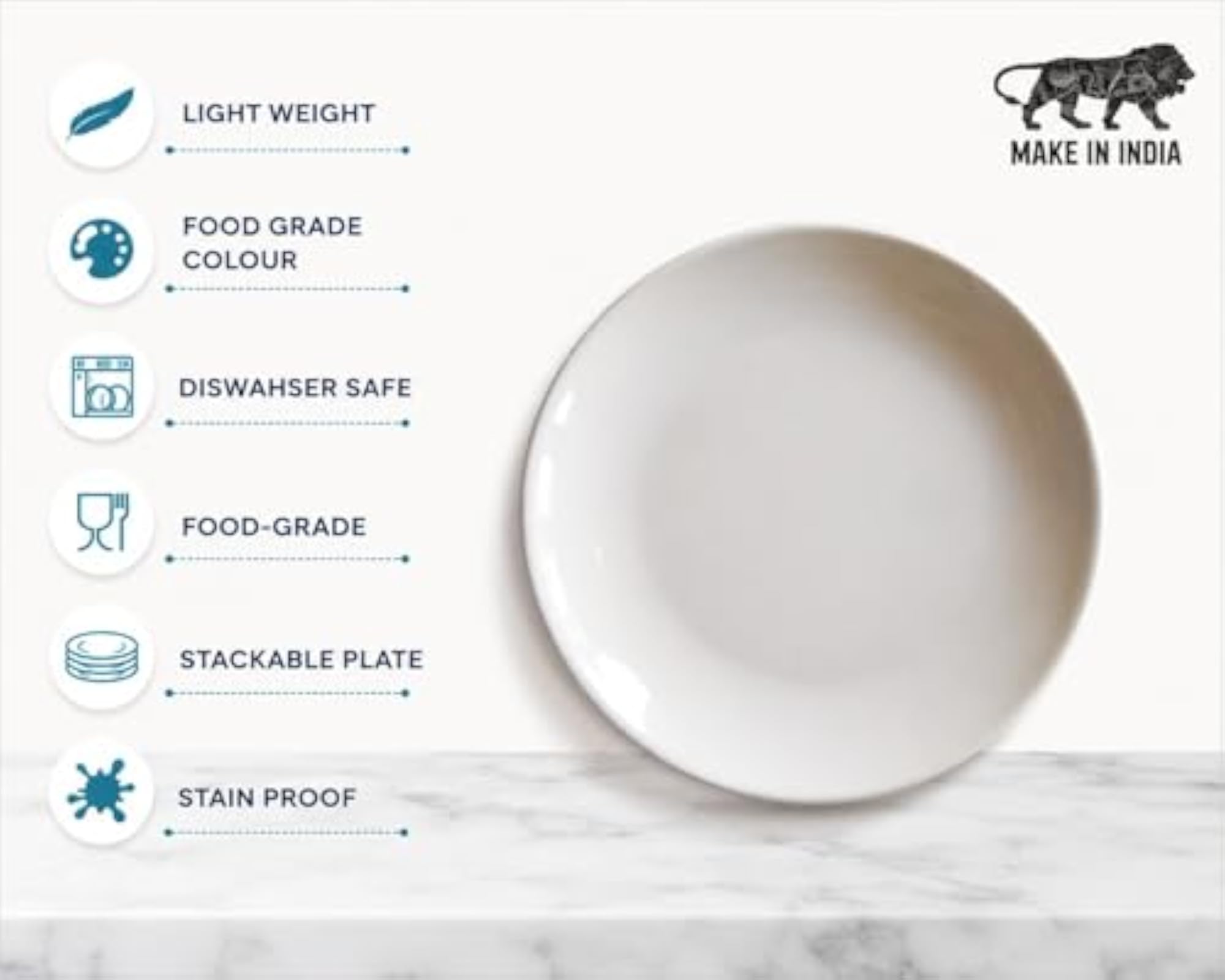 Half Plate, White, Round, 8 Inch, Set of 6