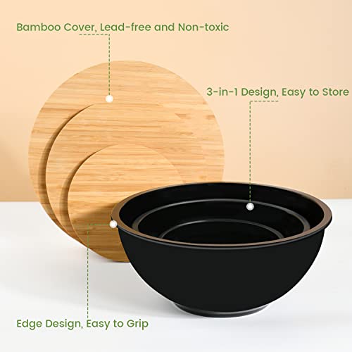 Gehe Salad Bowl With Lid, 10" Large Mixing Bowls With Lids Set, Bamboo Salad Bowl Set Of 3, Salad Serving Bowl Set For Salad, Fruits, Pasta, Popcorn, Chips, Vegetables And Dishwasher Safe #TOP7