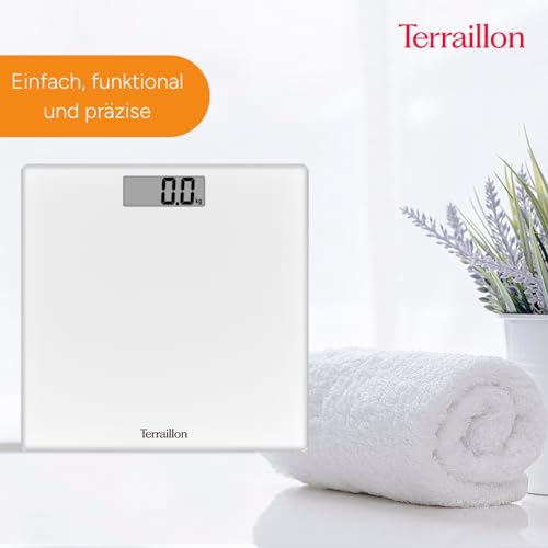 Terraillon - TSQUARE Weiß - Kompakt und ultraflach 26cm x 26cm-Glasplatte-Großes LCD-Display-Kapazität 180Kg-Graduierung 100g -Weiß – Ansicht 2
