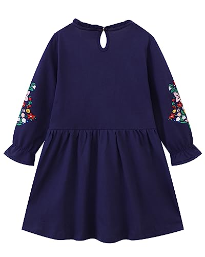 Image of Girls Cotton Long Sleeve Casual Cartoon Appliques Striped Jersey Dresses