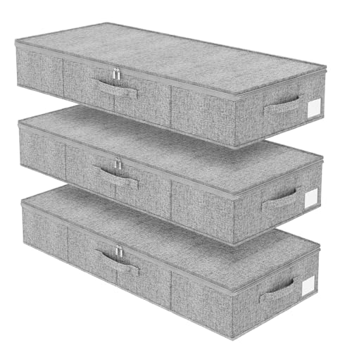 Fixwal Under Bed Storage 3 Pack - Foldable, Sturdy, And Ultra-Thick Fabric Blanket Shoe Storage Box With Lid And 3 Handles cover