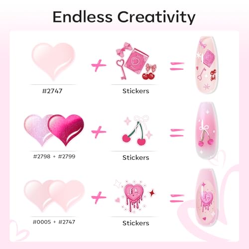 Image of modelones Gel Nail Polish Set, 6 Colors 2026 Mothersday Pastel Nude Pink Milky White French Jelly Gel Polish Pearl Hot Pink Glitter Heart Cat Eye Nail Gel Polish LED DIY Gift with Stickers & Magnet