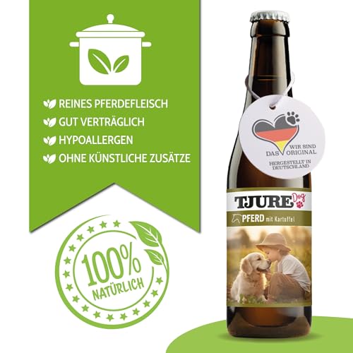 TJURE Hundesmoothie Pferd mit Kartoffel | 6 x 220 ml | Getreidefreier Smoothie für Hunde | Mit 26 % Pferdefleisch & Gemüse | Ideal als Topping & Snack | Ohne Zusatzstoffe | Made in Germany