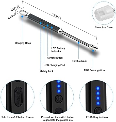 NOKAPIN Candle Lighter,Electric Lighters, BBQ Lighter Windproof Long Flexible Lighter for Candles , BBQ, Gas Stove, Camping, Kitchen, Parties Fireworks ,Tealight