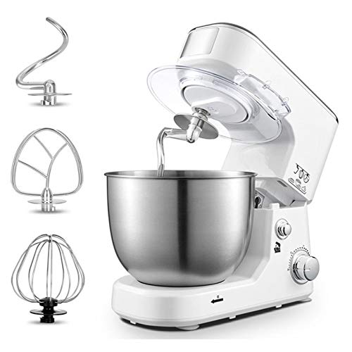 BLUNOA Stand Mixer Food Blender 4L or 5L Mixing Bowl 6 Speeds Includes Stirring Rod Dough Hook and Whisk for Cakes Desserts 600W (Color : White, Size : 5L)
