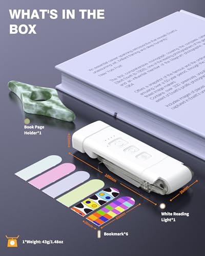 Image of Reading Light, Rechargeable Book Light, with Book Page Holder, 30 /60 Min Timer Reading Lamp Clip On, 3 Color Modes & 5 Brightness Dimmable Eye Care for Kids, Reading Lovers at Night in Bed (White)