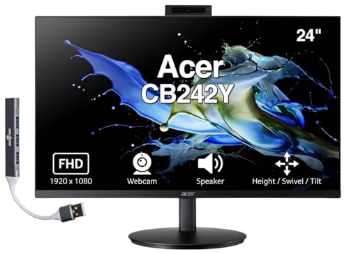 Image of Acer 24 inch FHD IPS Conferencing Monitor with Anti-Glare | 75Hz Refresh Rate, Speakers, Webcam, Adjustable Height /Swivel /Tilt, VESA Mount (100mm), HDMI, VGA & DKZ USB Port Expander