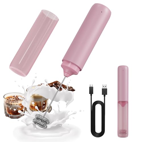 CIRCLE JOY Montalatte Elettrico Ricaricabile, Frullino a Immersione Senza Fili, Doppia Testa Portatile Schiumalatte per Caffè, Latte, Cappuccino, Matcha, Cioccolata Calda, Rosa