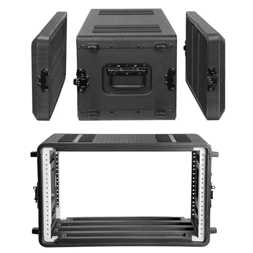 HOHIYO 6U Rack Case Shallow 11" Depth, 19" Rackmount Flight Case for Amplifier, Pro Audio, DJ Mixer, Effects with Microphone Compartments Waterproof Protective Hard Case with Customized Foam