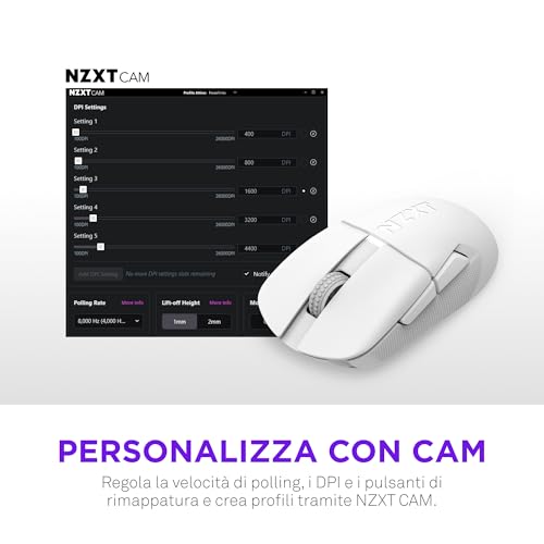 Lift Elite Wireless Gaming Mouse – Ultra leggero 57 g – 4K/8K Polling Rates, Switch ottici, Sensore ottico 26K DPI – Lunga durata della batteria – Grip laterali in gomma – Bianco - Mouse gaming - Immagine 8