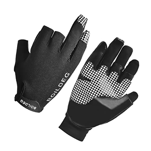 GOOHOCHY 1 Pair Professional Anti-Skid Fishing Gloves Reflective Outdoor Rowing Sailing Glove Black Size m