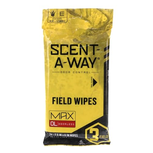Hunters Specialties Scent-A-Way MAX Odorless Field Wipes – Scent Control Unscented Alcohol-Free Pre-Moistened Wipes for Hunters, Trappers, Anglers, and Campers, 24 Pack
