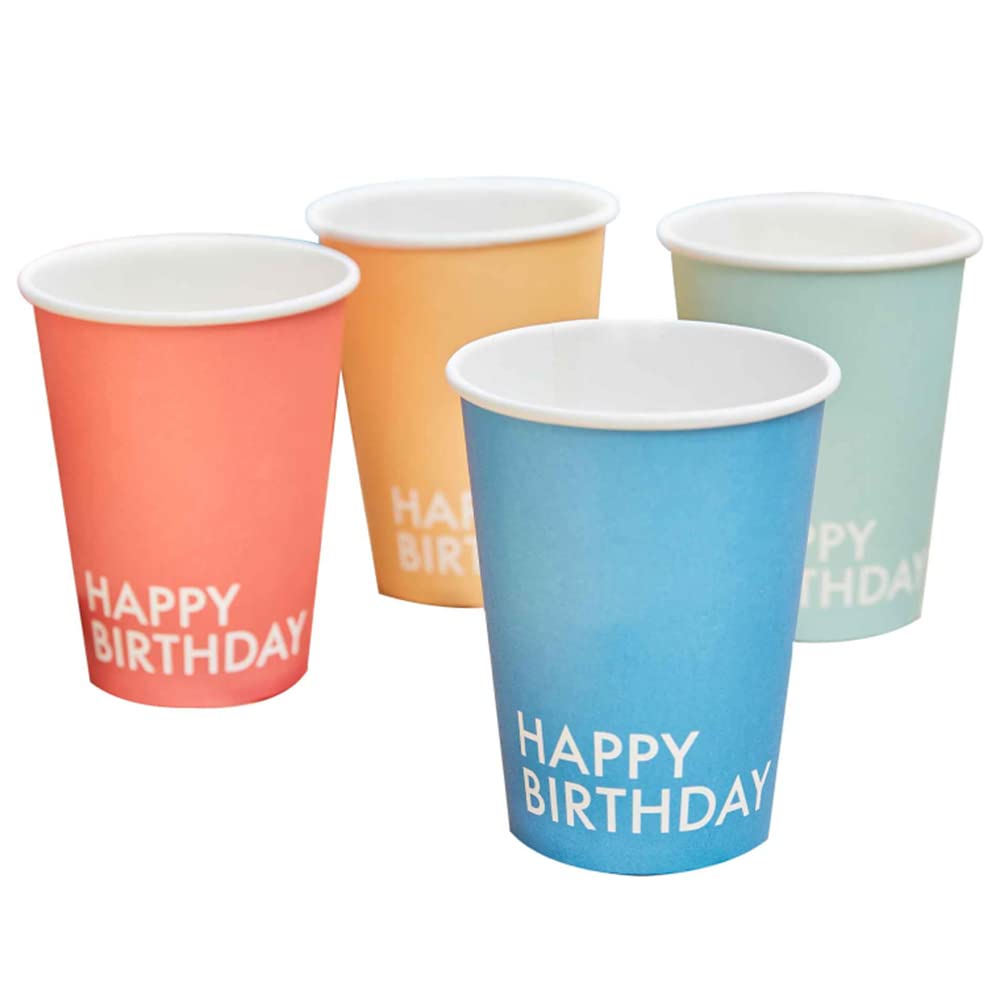 Ginger RayEco Paper Party Colourful Rainbow Paper Happy Birthday Cups - Pack of 8